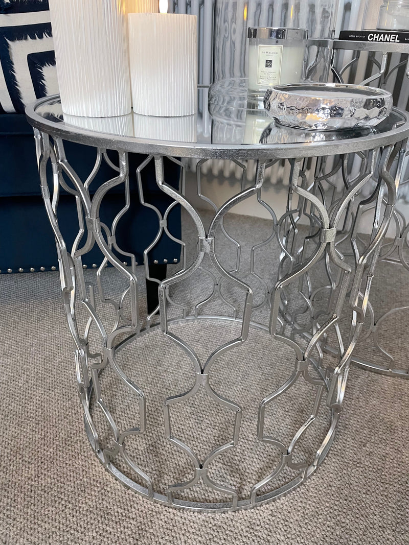 Large Silver metal side table with mirrored top
