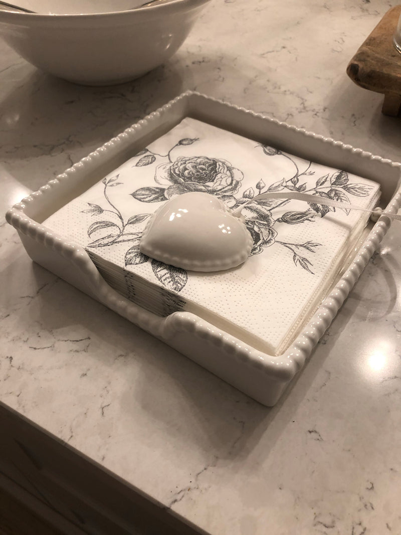 White ceramic napkin holder with weight