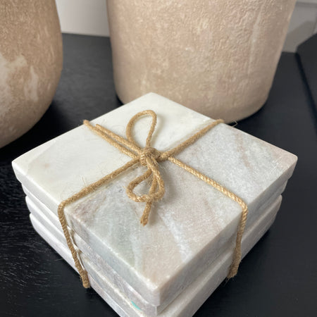 Square marble two tone neutral coasters