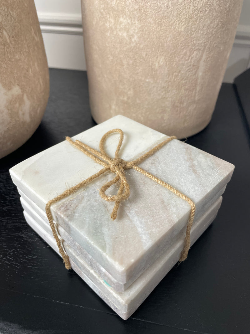 Square marble two tone neutral coasters