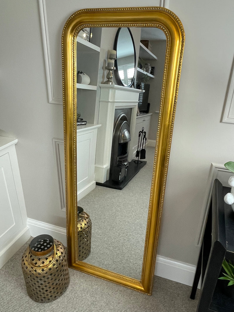 Gold beaded arched full length mirror