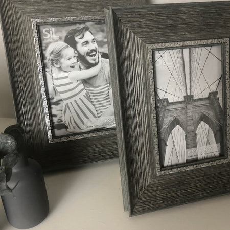 Grey wood with metal trim photo picture frame 5x7