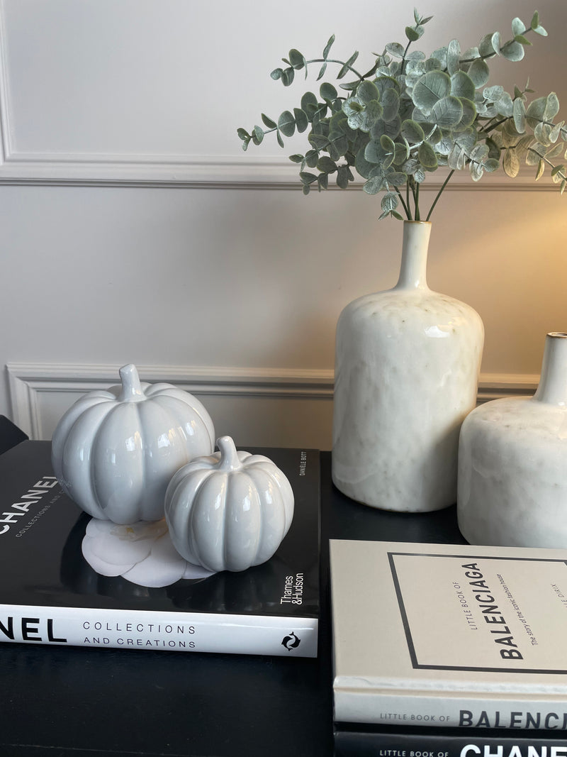 Large pale Grey Halloween Ceramic Pumpkin 10cm