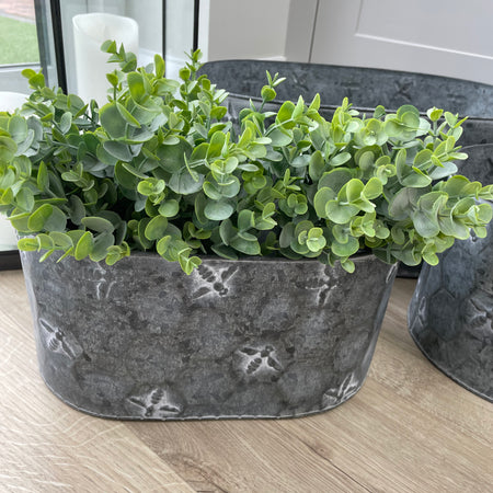 Metal oval bee print planter