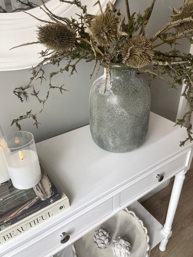 Chunky frosted olive green vase