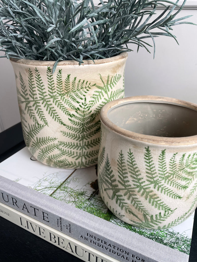 Ceramic Rustic Fern Detail Plant Pot