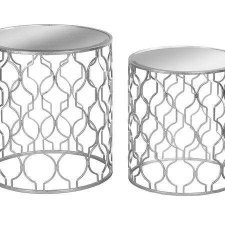 Medium silver metal side table with mirrored top