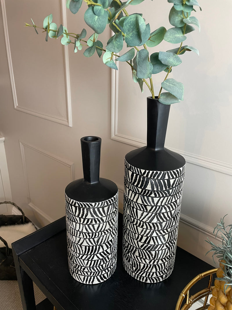 Medium Black and White Aztec Bottle Neck Vase