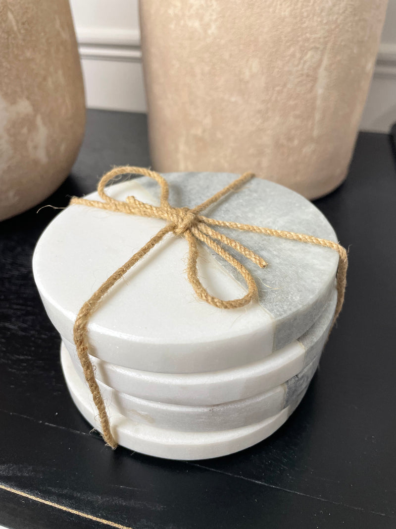 Round set 4 marble two tone neutral coasters