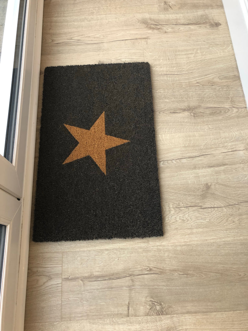 Dark charcoal star natural coir door mat rug 45x75