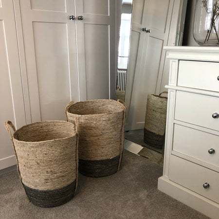 Chunky two tone grey neutral basket laundry tall basket