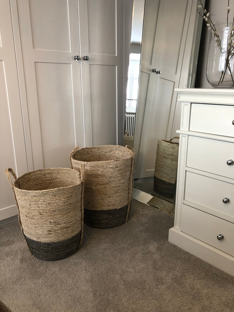 Chunky two tone grey neutral basket laundry tall basket
