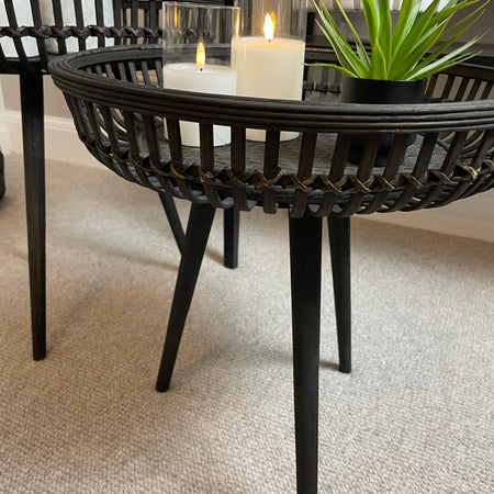 Black bamboo round side table 2 sizes