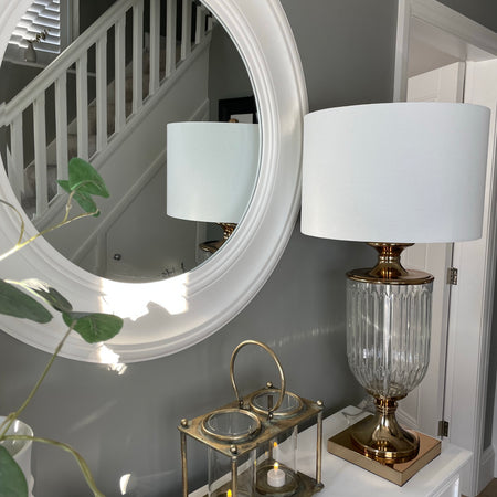 Gold urn lamp with white shade