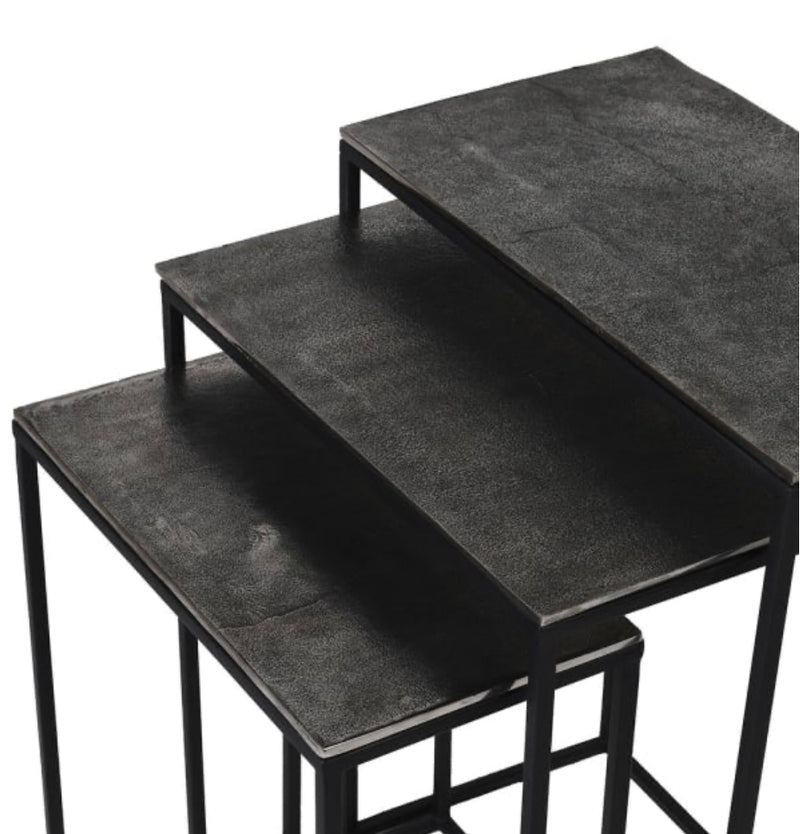 Antique black metal hammered top table