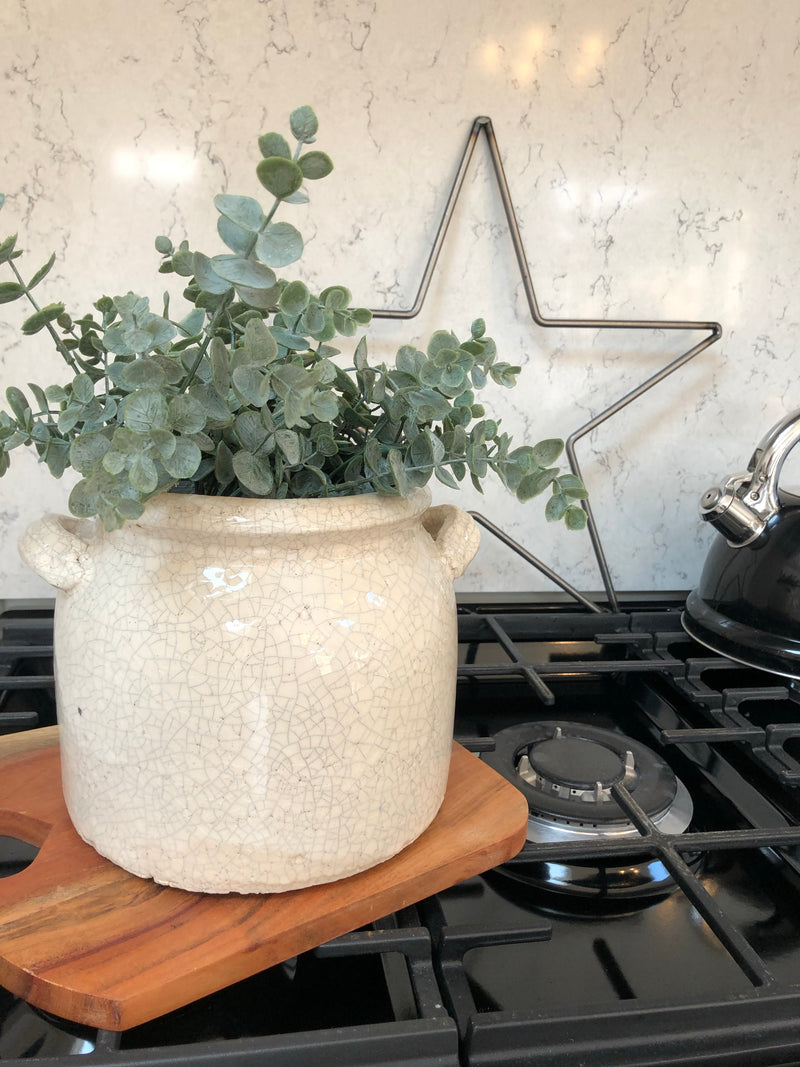 Ravello large chunky crackle pot with handles off white utensils