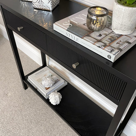 Lindon two drawer shelf black console