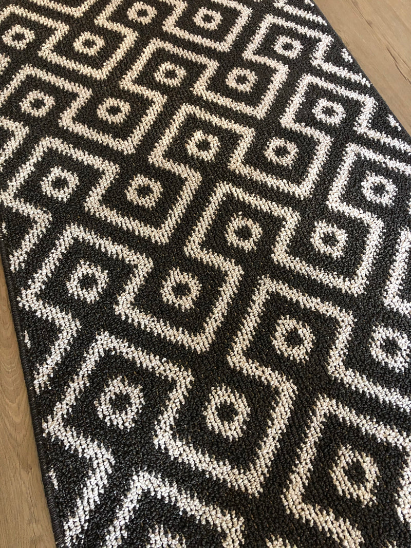 Black charcoal geometric door mat rug 80cm by 50cm