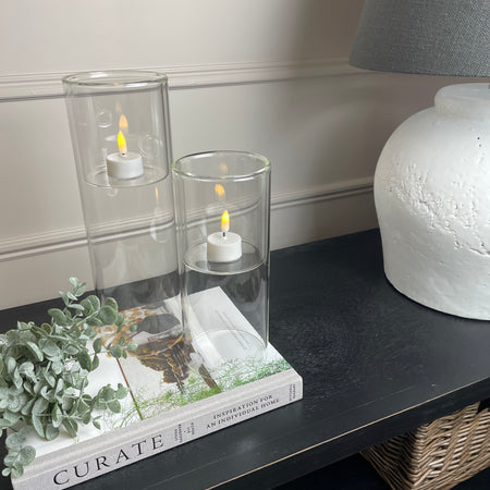 Glass cylindrical hollow candle holder