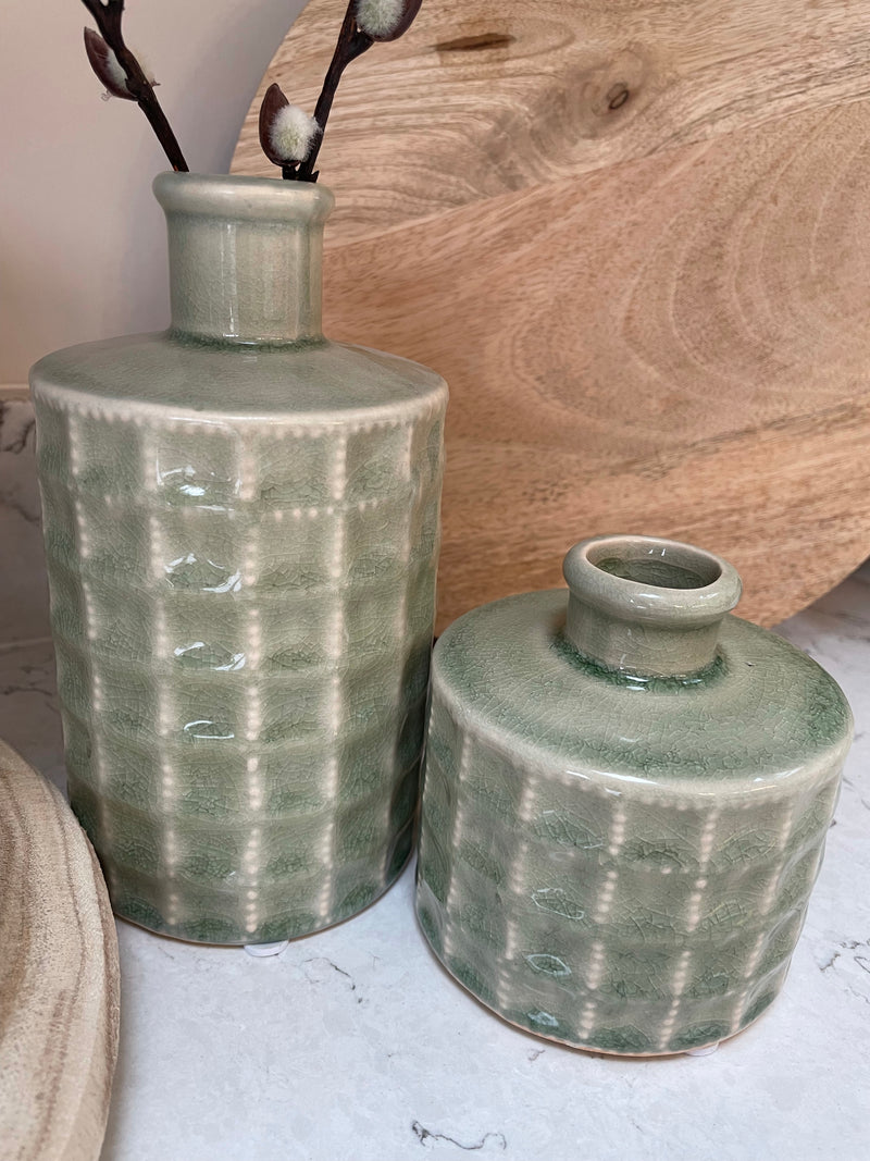 Sorrento pale green bottle vase, two sizes