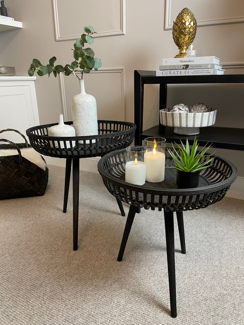 Black bamboo round side table 2 sizes
