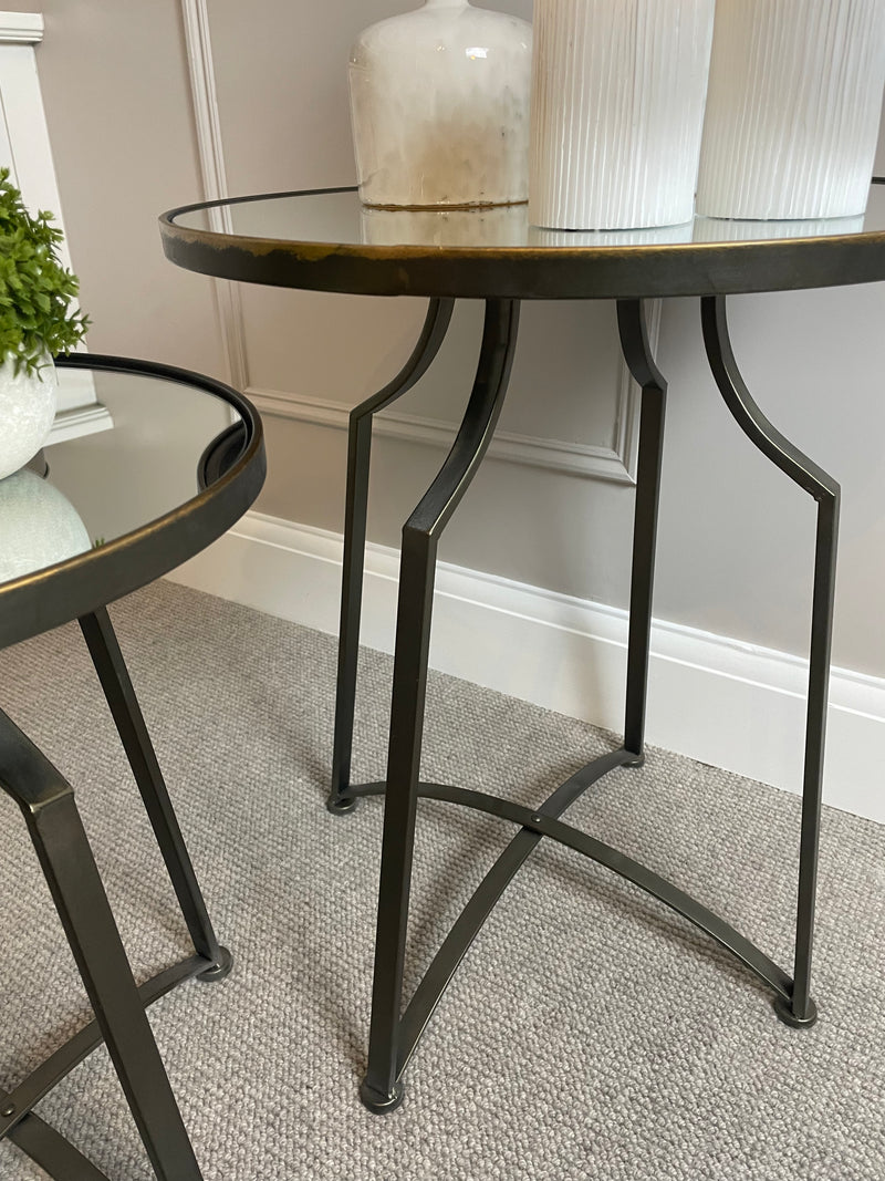 Black Gold bronze Mirror Topped Metal Side Table two sizes