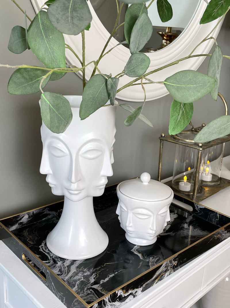 Large White Multi Faces Vase