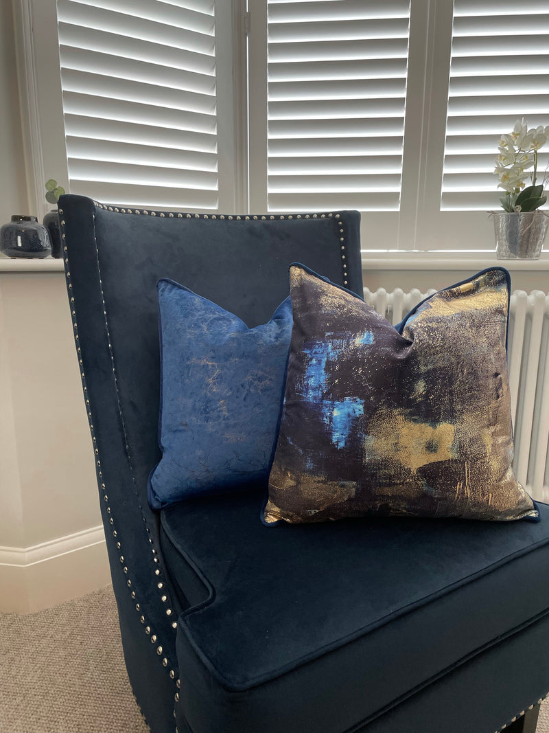 Navy and gold piped luxe Twilight cushion