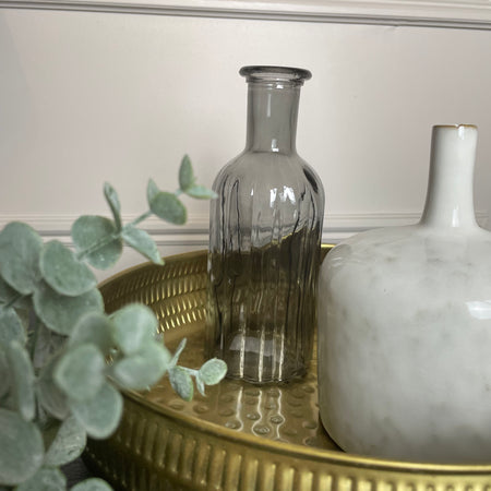 Grey glass ribbed bottle 20cm