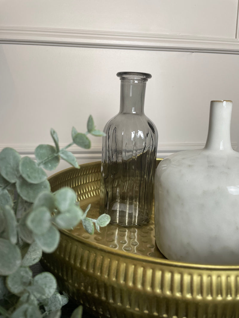 Grey glass ribbed bottle 20cm