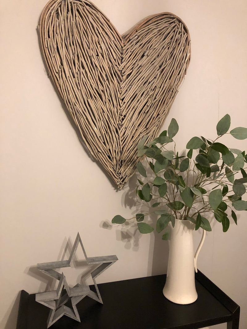 Large Grey Wash Wicker woven twig Heart