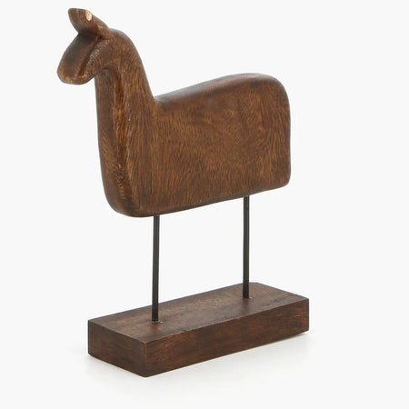 Wooden hand carved horse on stand