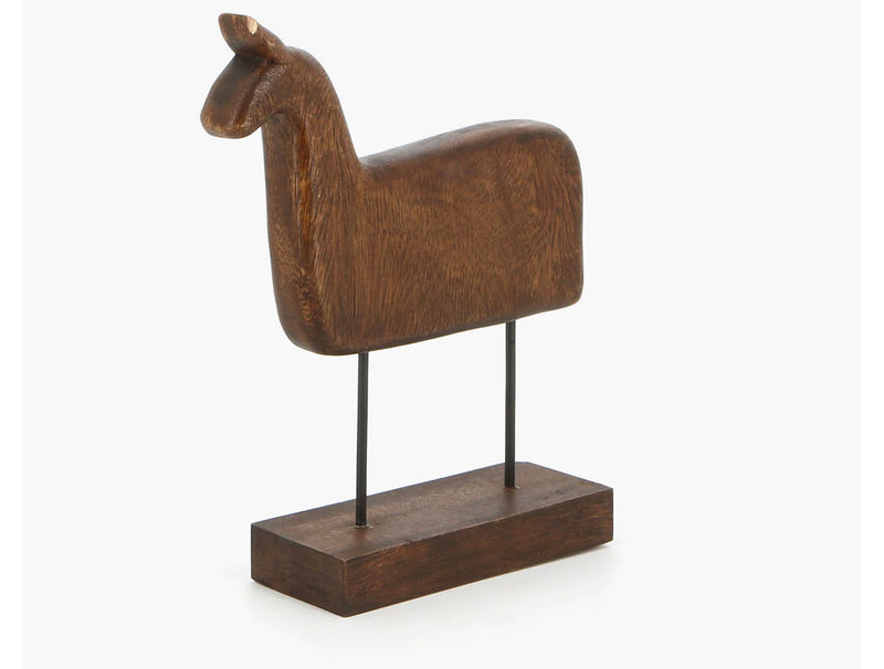 Wooden hand carved horse on stand