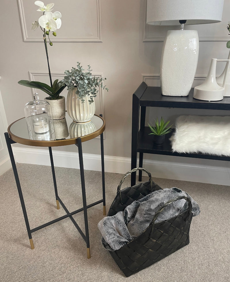 Medium mirrored top side table black gold