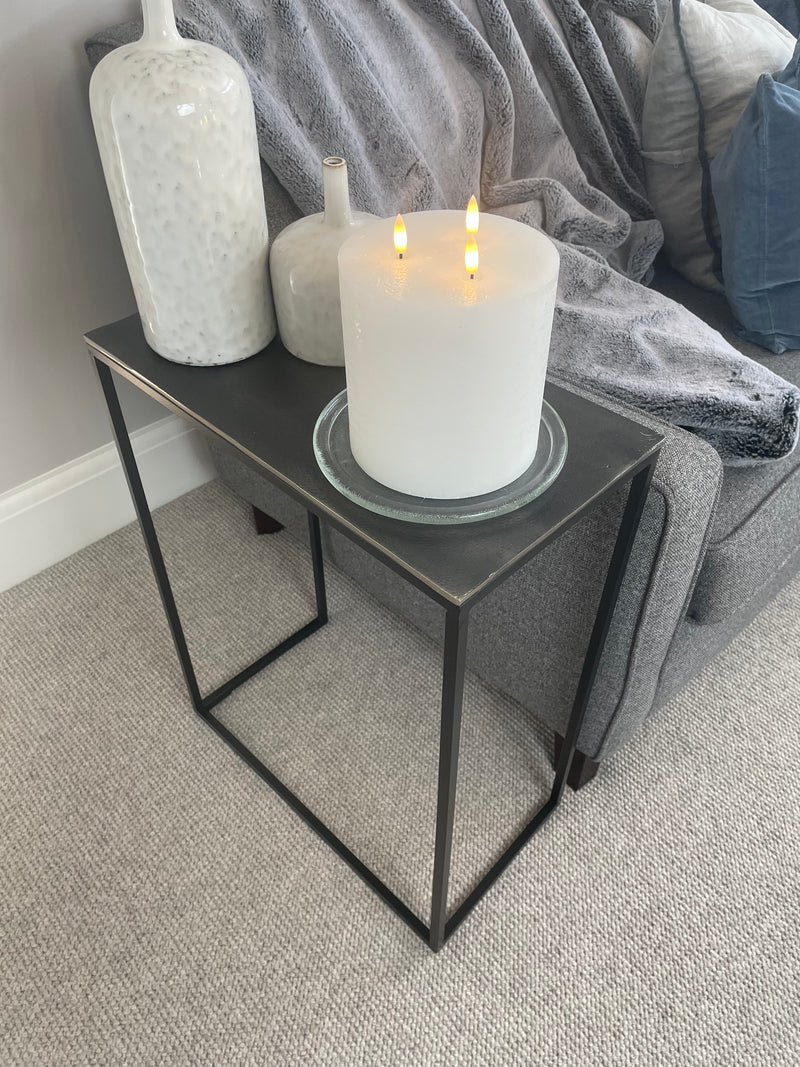 Antique black metal hammered top table