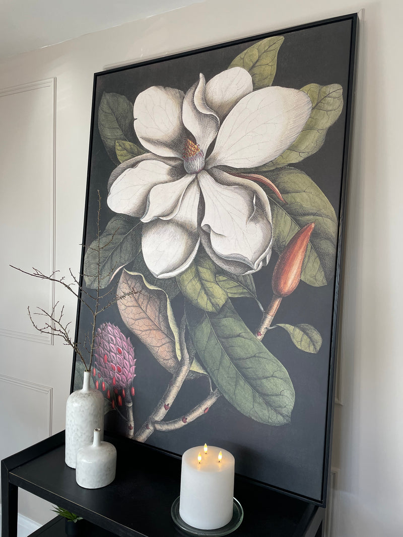 Large Black White Magnolia Canvas Print