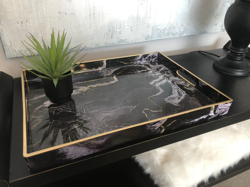 Large black and gold marble tray