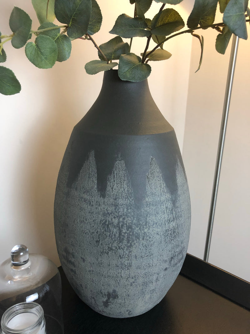 Dark grey rustic textured chunky vase