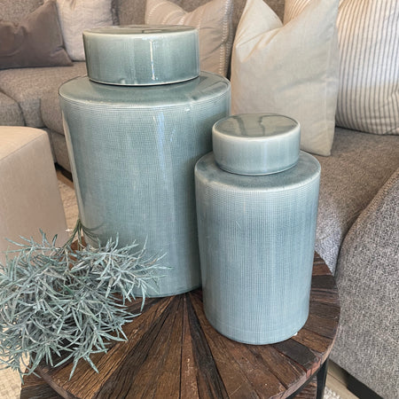Large ceramic khaki grey lidded ginger jar