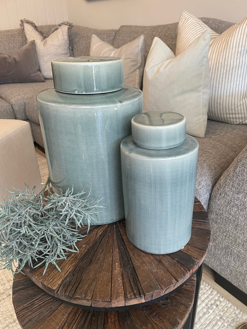 Large ceramic khaki grey lidded ginger jar