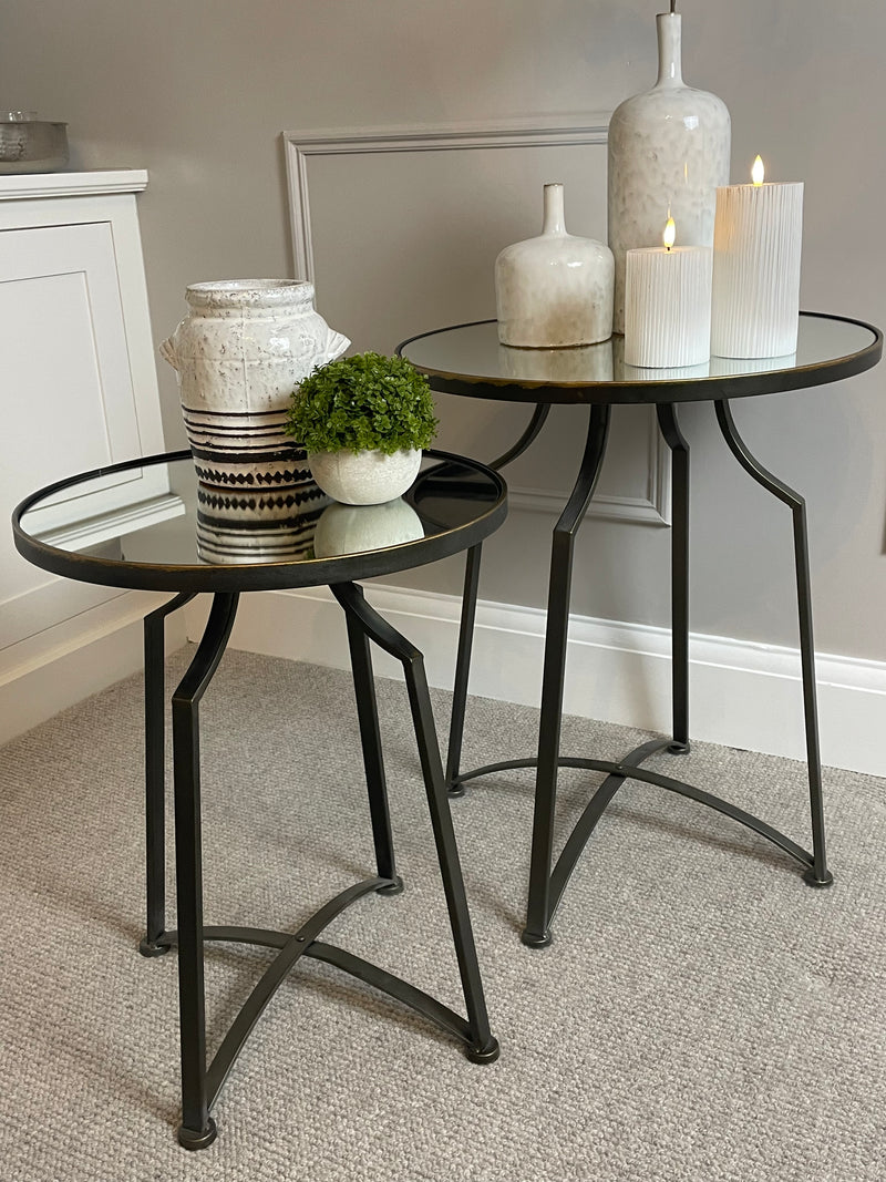 Black Gold bronze Mirror Topped Metal Side Table two sizes