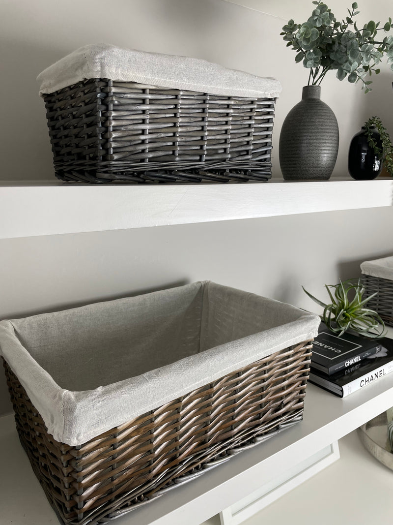 Small lined rectangular wicker basket Abode