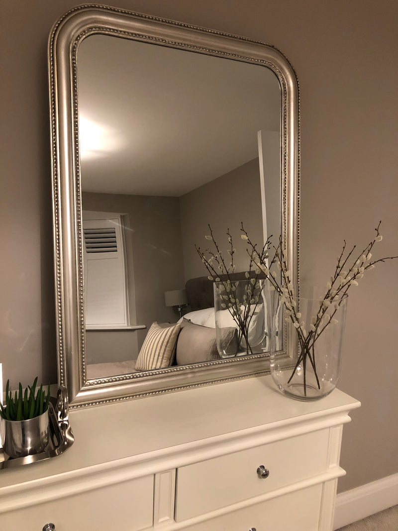 Medium Silver Beaded Arched Top Mirror 58x85