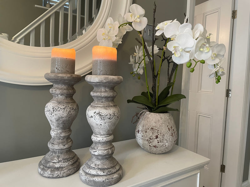 Extra Large White tall orchid in stone pot