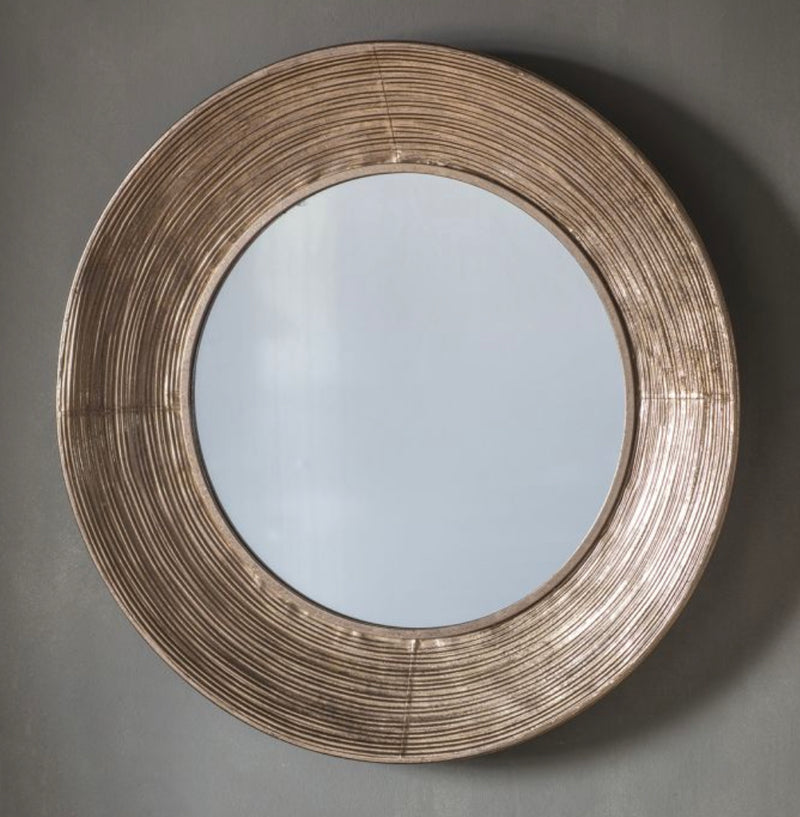 Large Gold ribbed edge round mirror 72cm