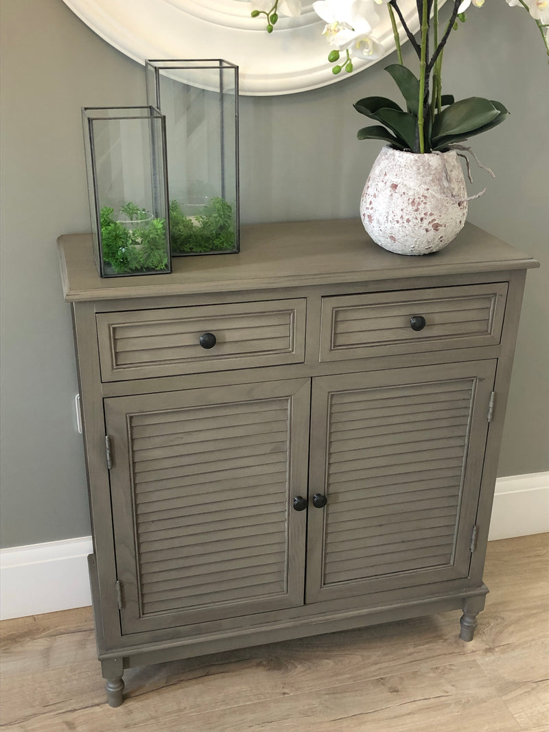 Taupe Louvre 2 door drawer cupboard sideboard