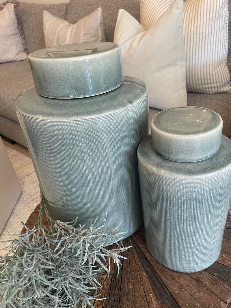 Large ceramic khaki grey lidded ginger jar