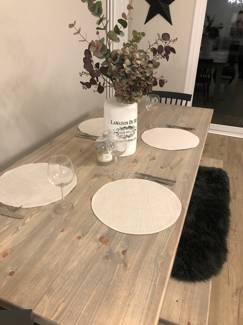Set of 4 Off White Round Jute placemats
