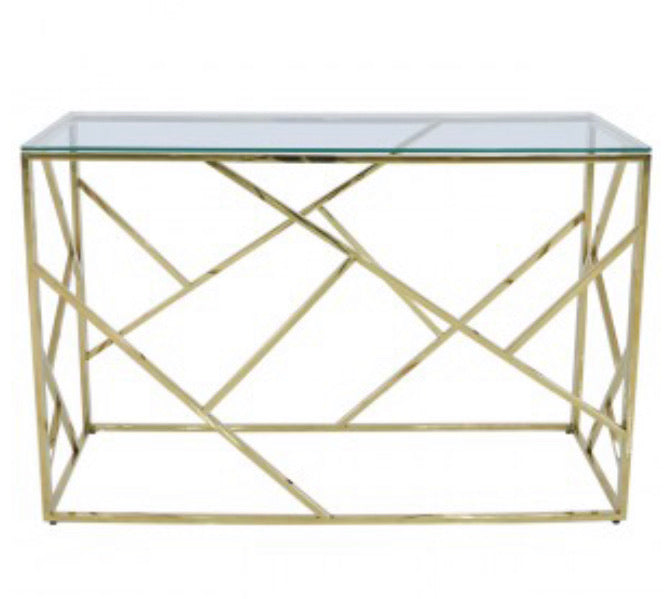 Azaria gold metal and glass console table