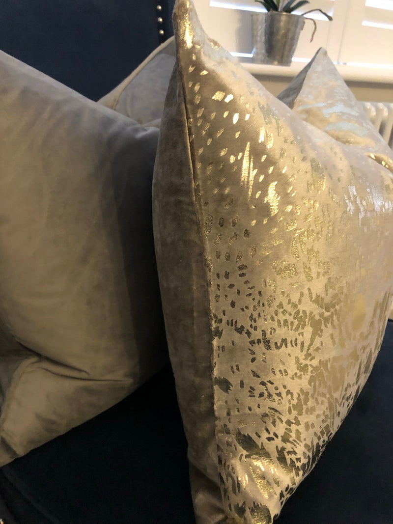 Metallic mink grey cushion gold accent 45cm